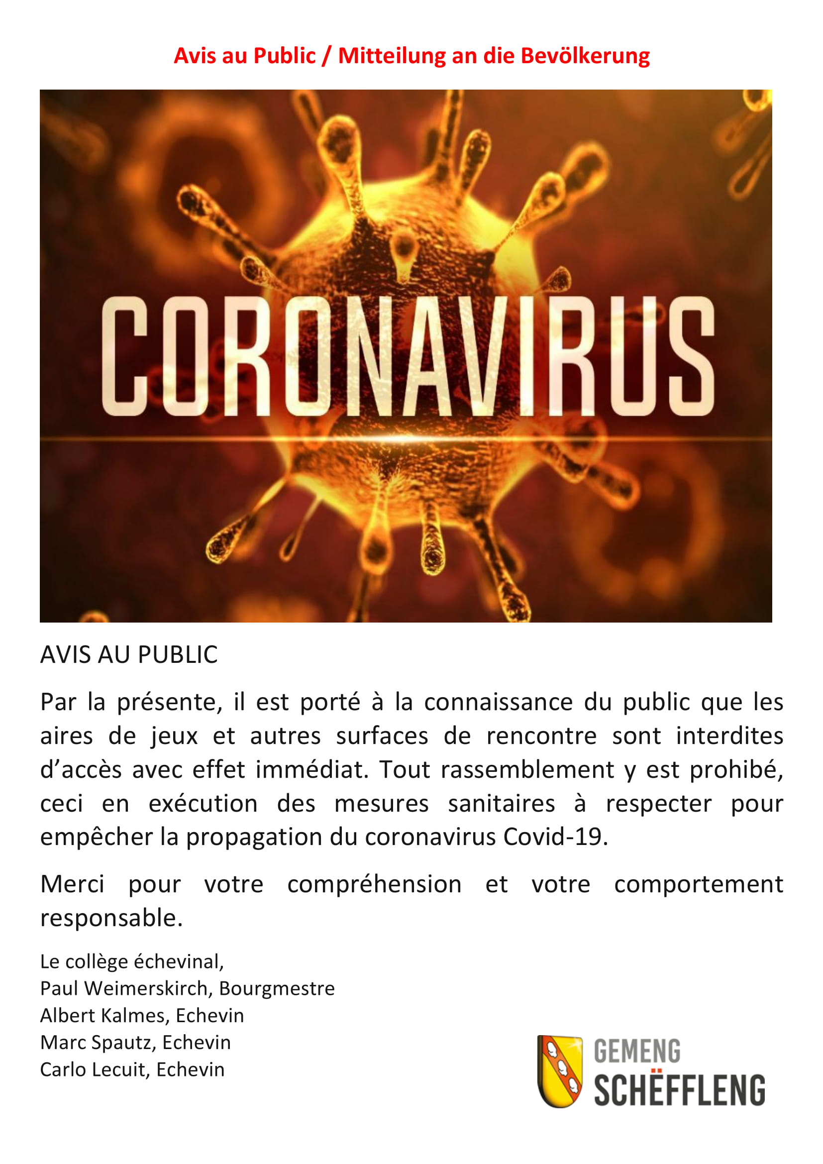 avis au public - collège échevinal