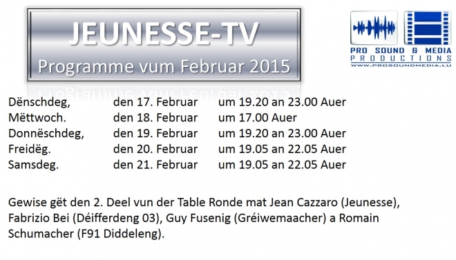Jeunesse TV vum Februar