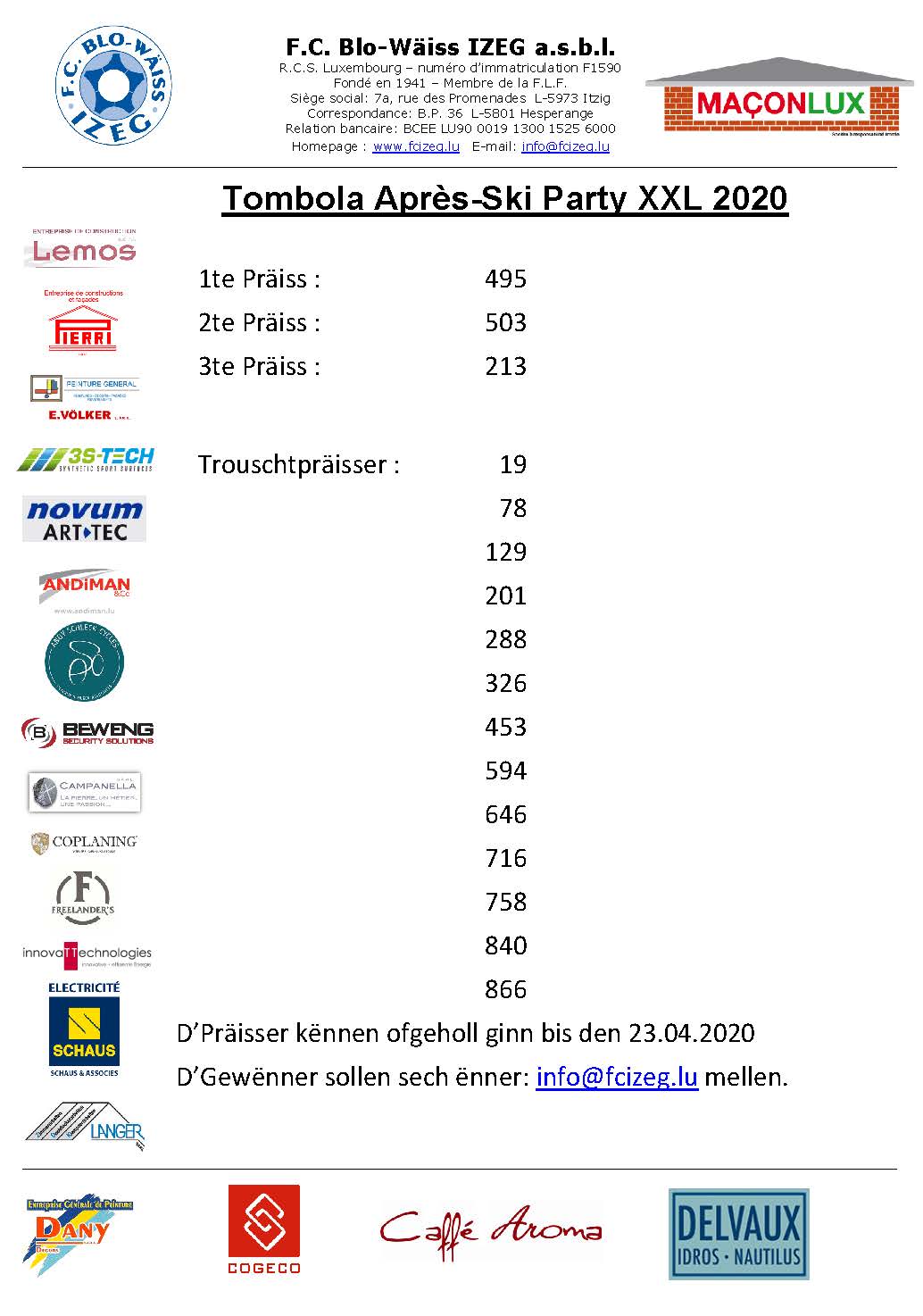 TOMBOLA - APRES-SKI PARTY XXL 2020 TOMBOLA - APRES-SKI PARTY XXL 2020