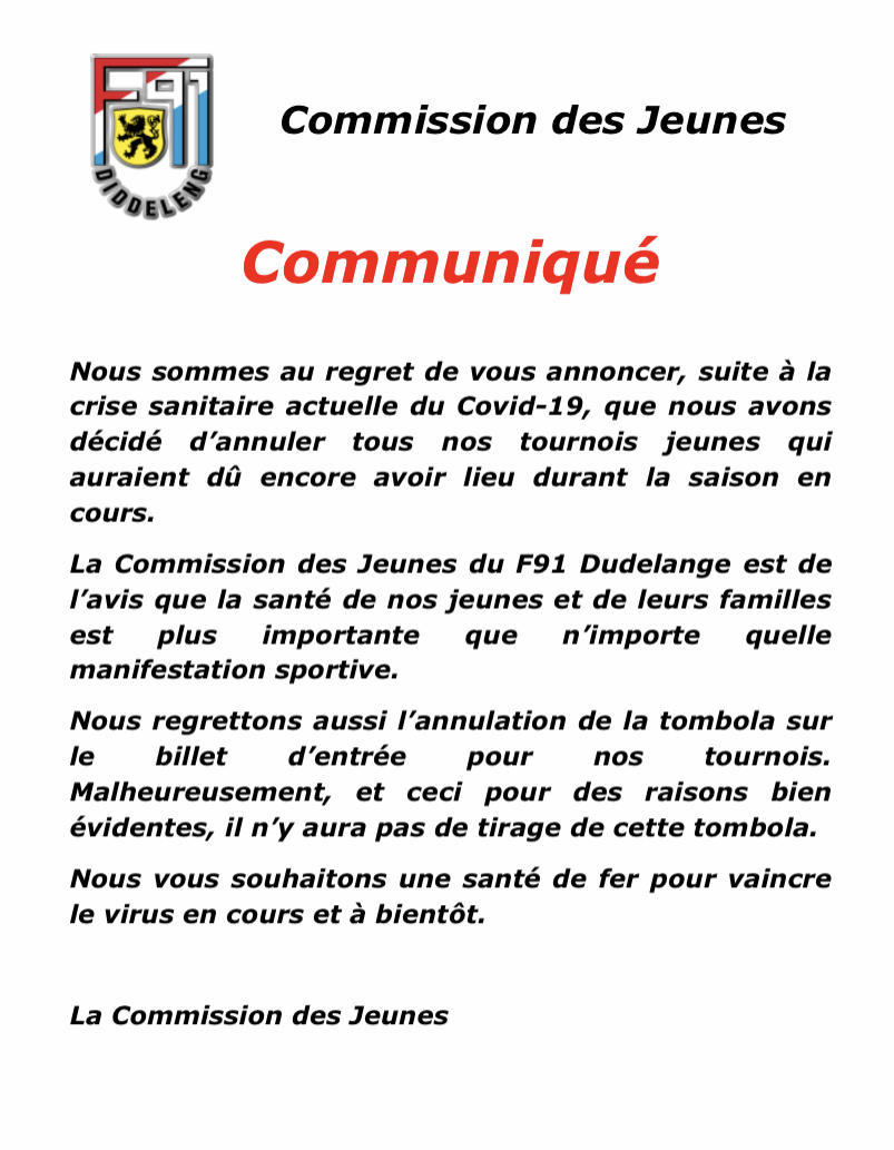 Annulation des tournois jeunes