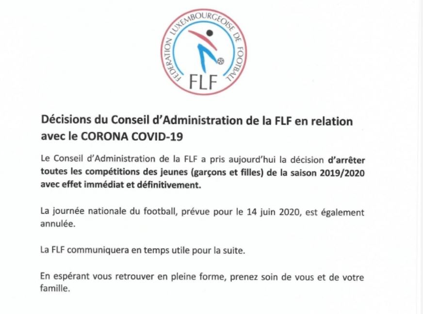 Décision FLF concernant les compétitions des jeunes