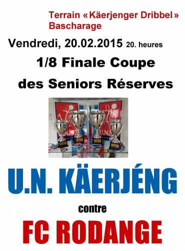 1/8 Finale Coupe UNK - Rodange 20.02.15 um 20:00 Auer