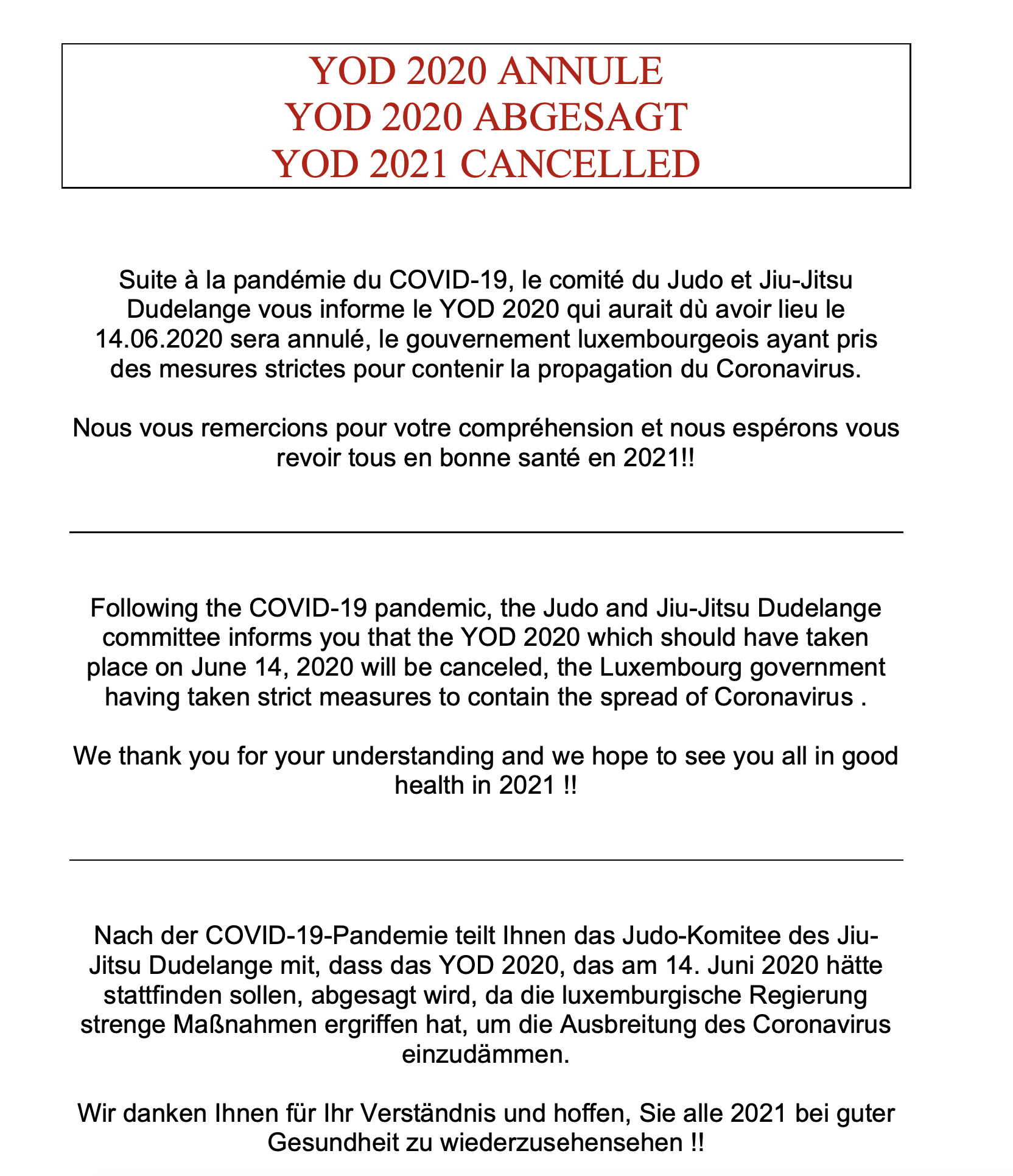 YOD 2020 annulé