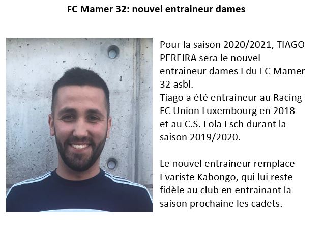 FC Mamer 32:  saison 2020/2021  -  nouvel entraineur pour les dames I
