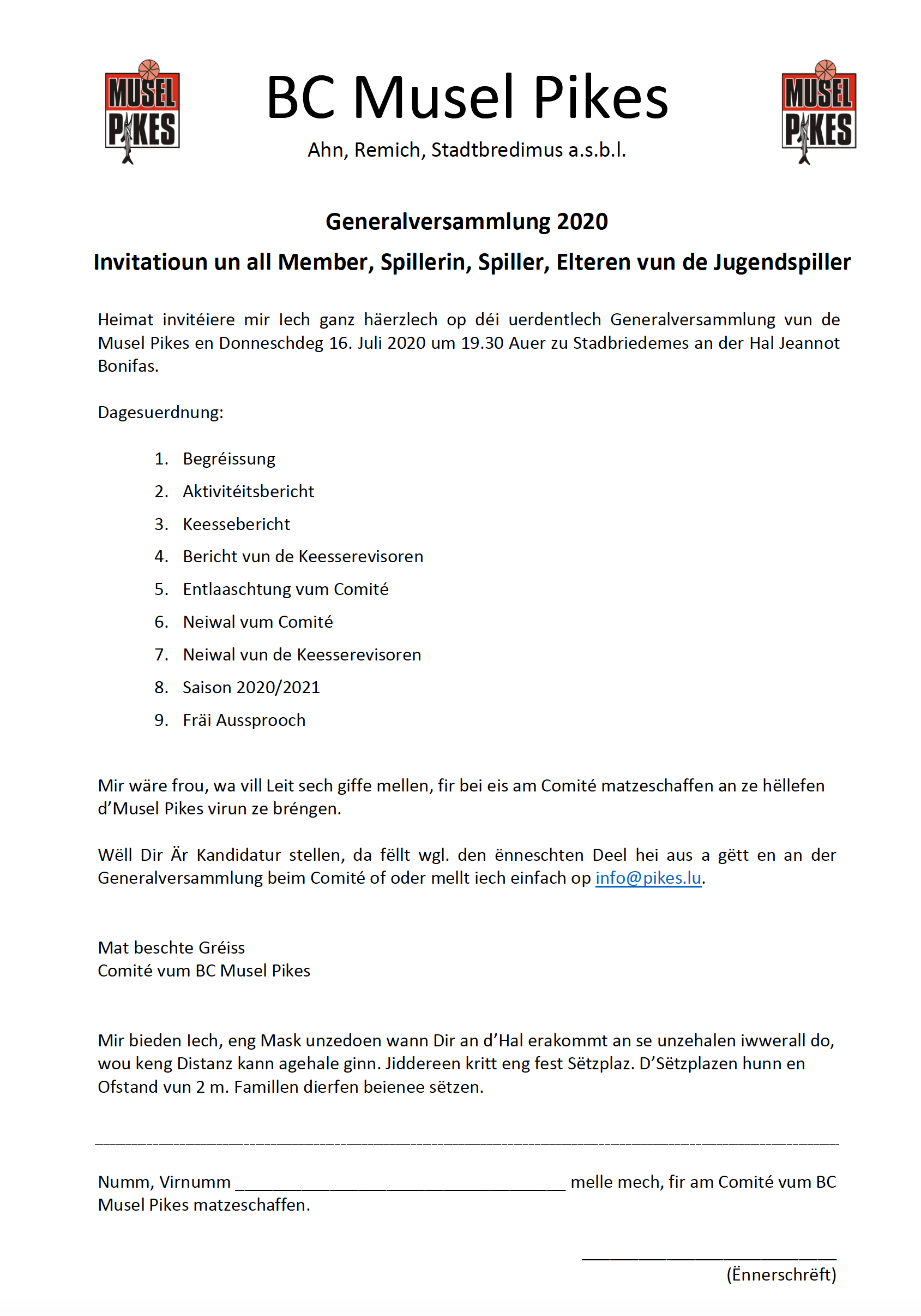16/07/2020 Generalversammlung / Assemblée générale 16/07/2020 Generalversammlung / Assemblée générale