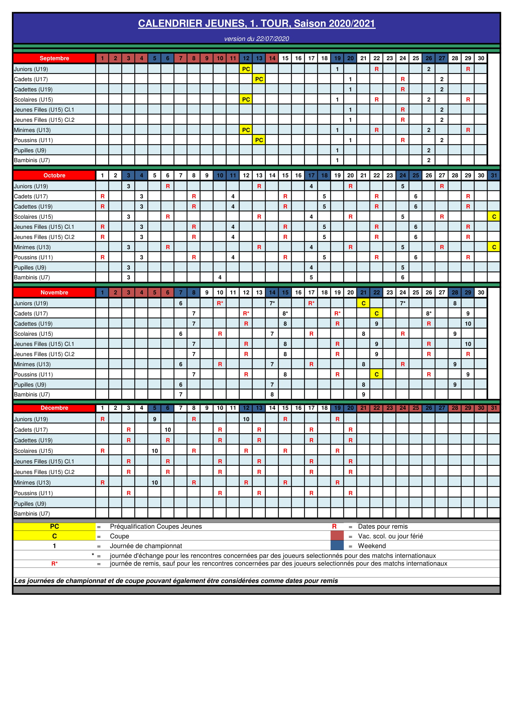 calendrier jeunes 1. tour 