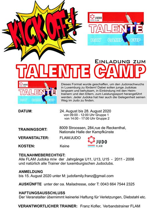 Judo-Talent-Camp 24.-28.08.2020 in Stroossen