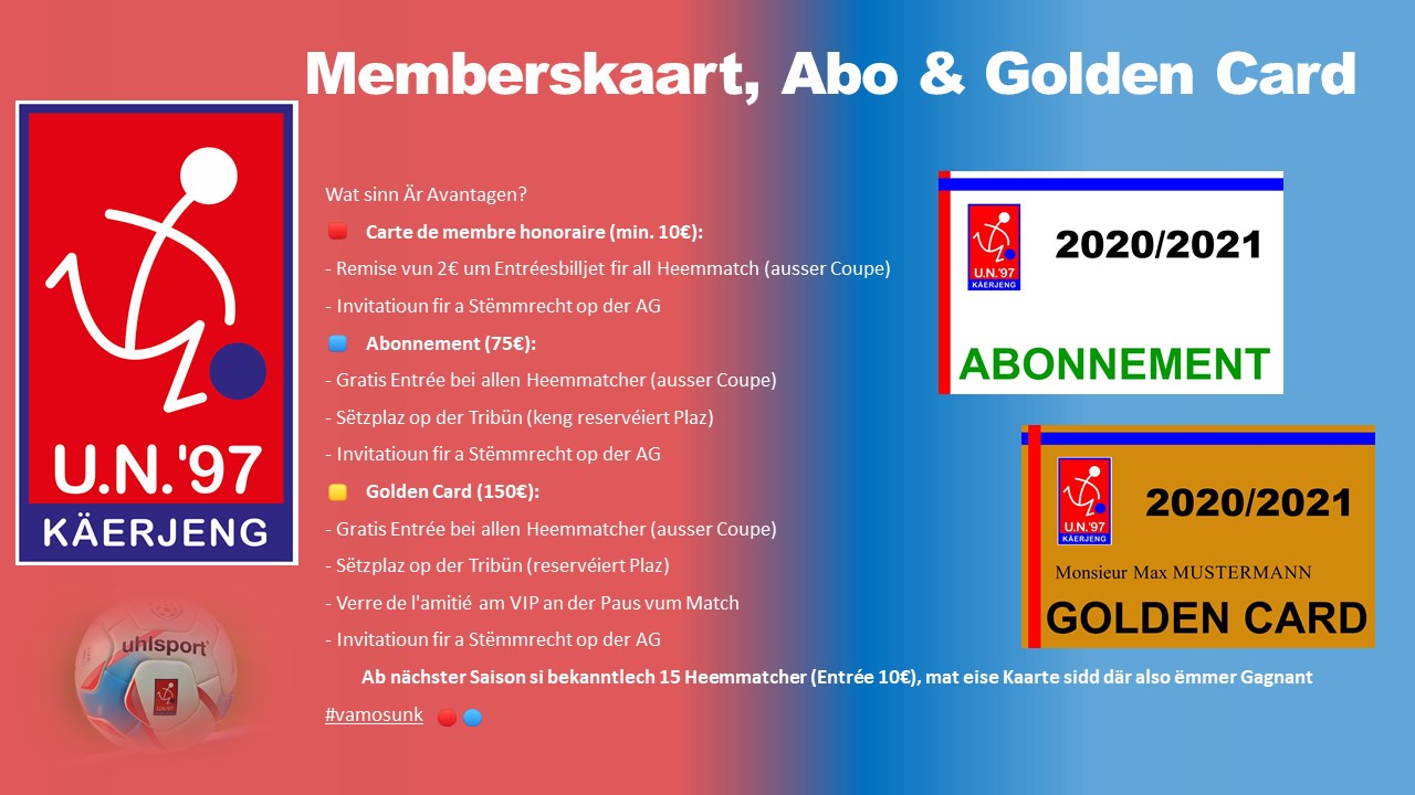 * Memberskaart, Abo & Golden Card * * Memberskaart, Abo & Golden Card *