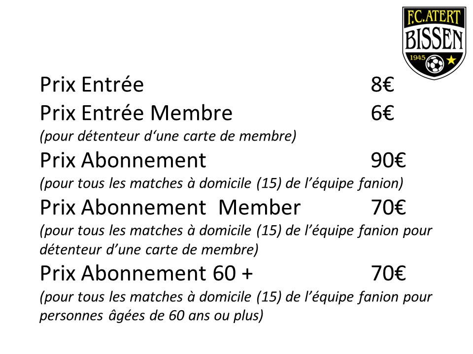 Tariffer Saison 2020/2021