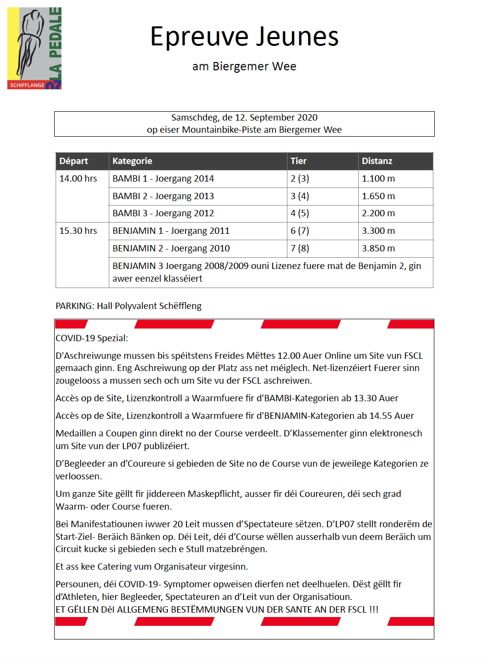 Epreuves Jeunes den 12. September Epreuves Jeunes den 12. September
