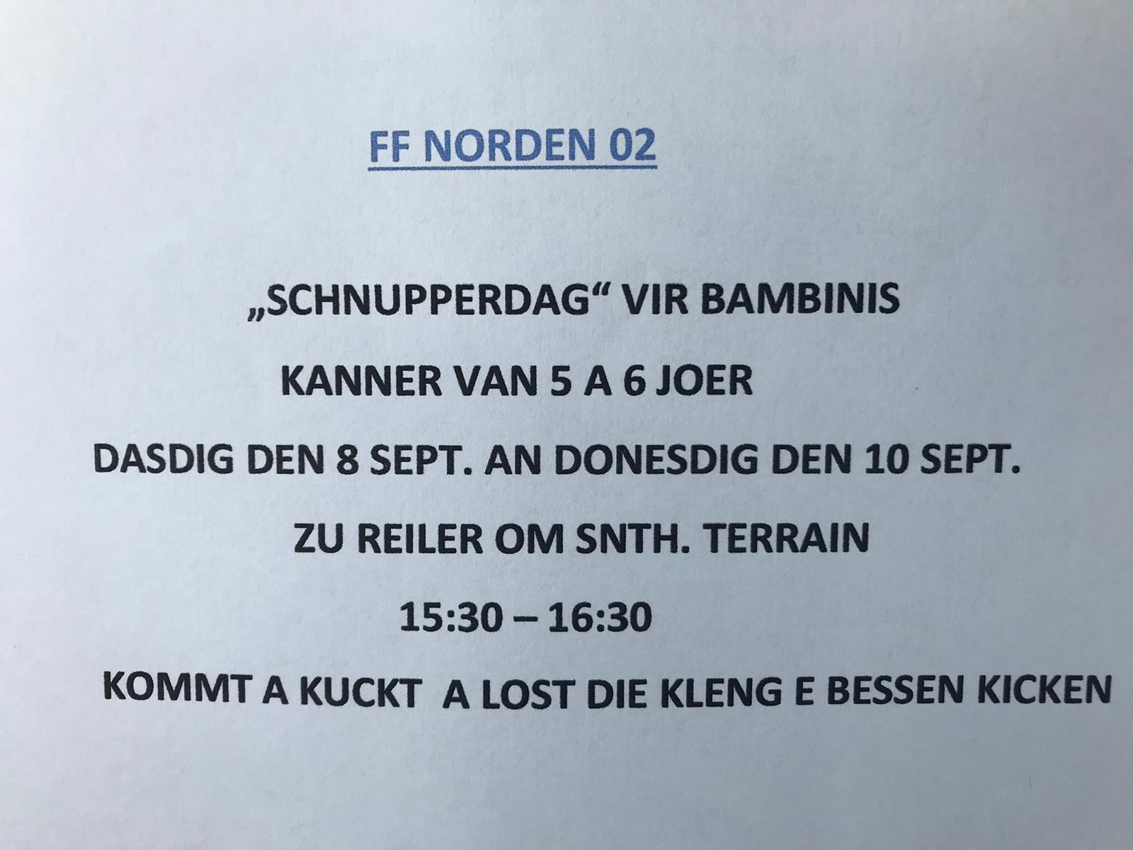 Schnupperdaag fir Bambinien Schnupperdaag fir Bambinien