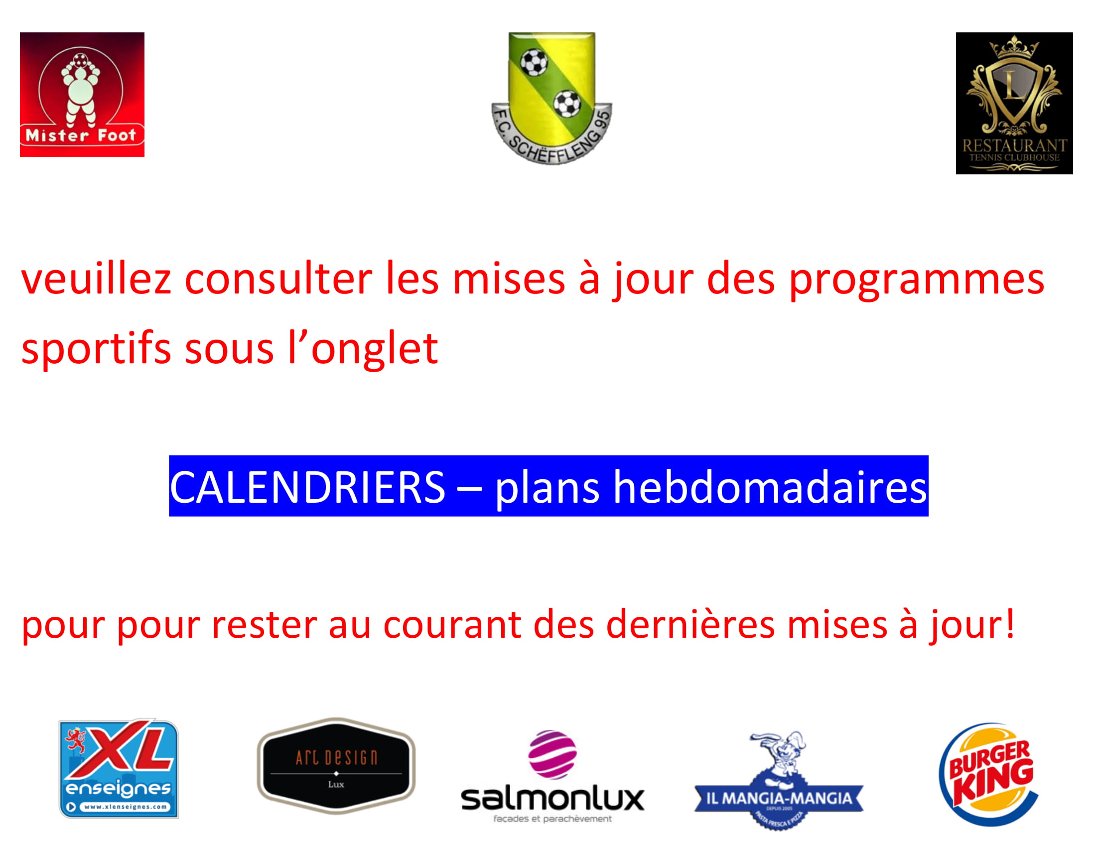 mise à jour plans hebdomadaires