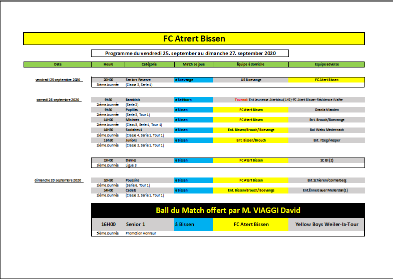 Les matchs du FC Atert Bissen pour le WK du 25-27 septembre 2020