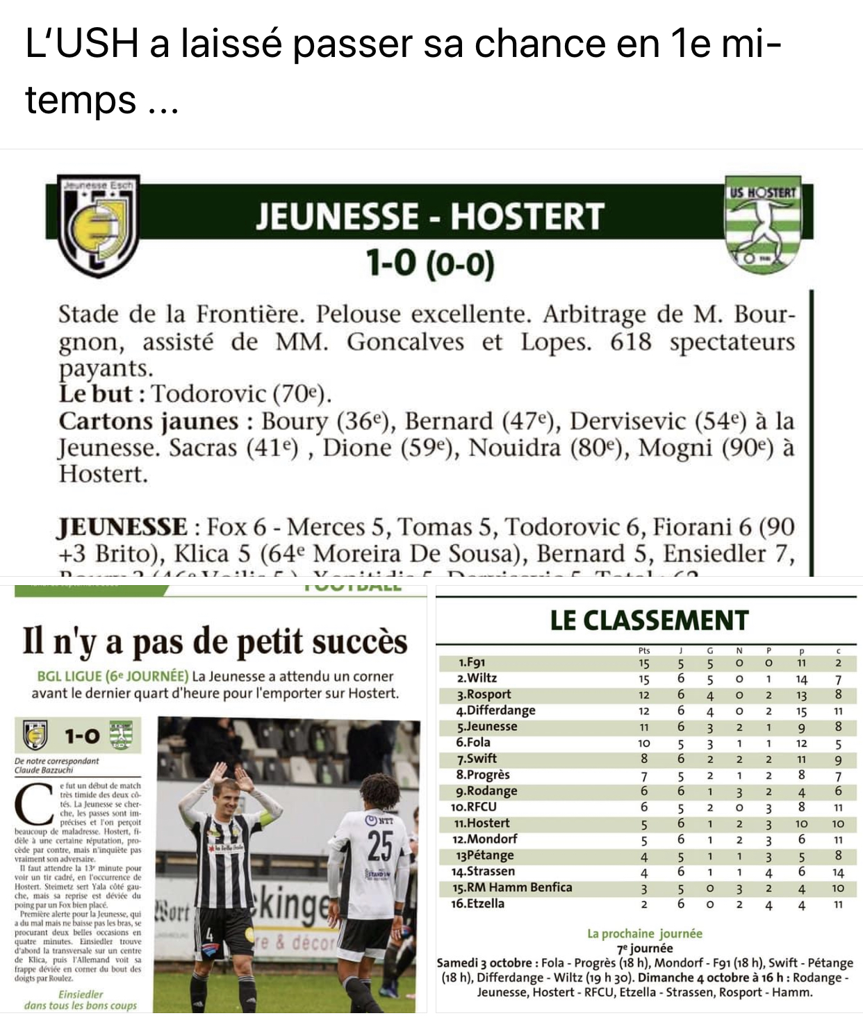 Jeunesse ESCH - USH. 1-0