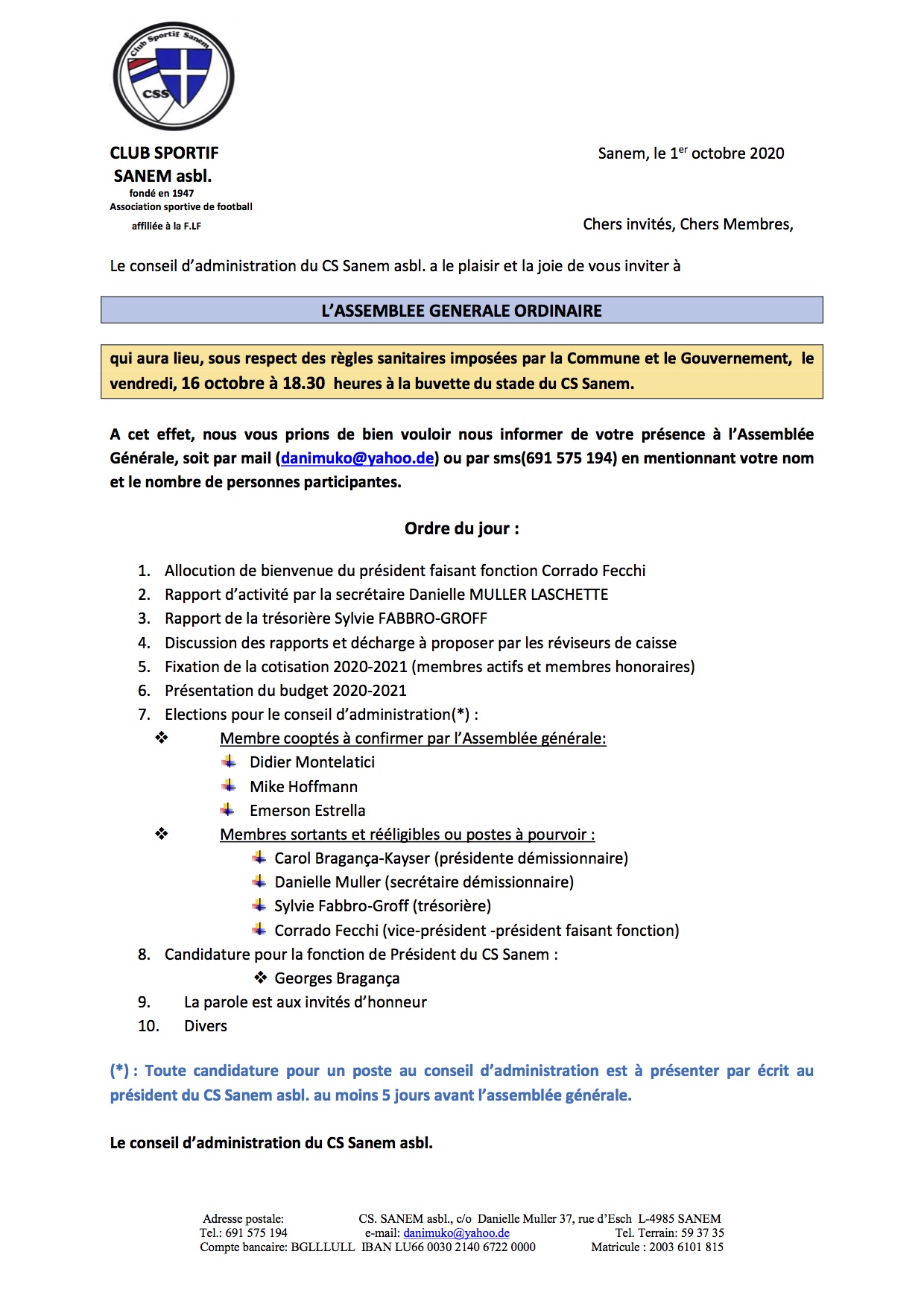 INVITATION ASSEMBLEE GENERALE ORDINAIRE
