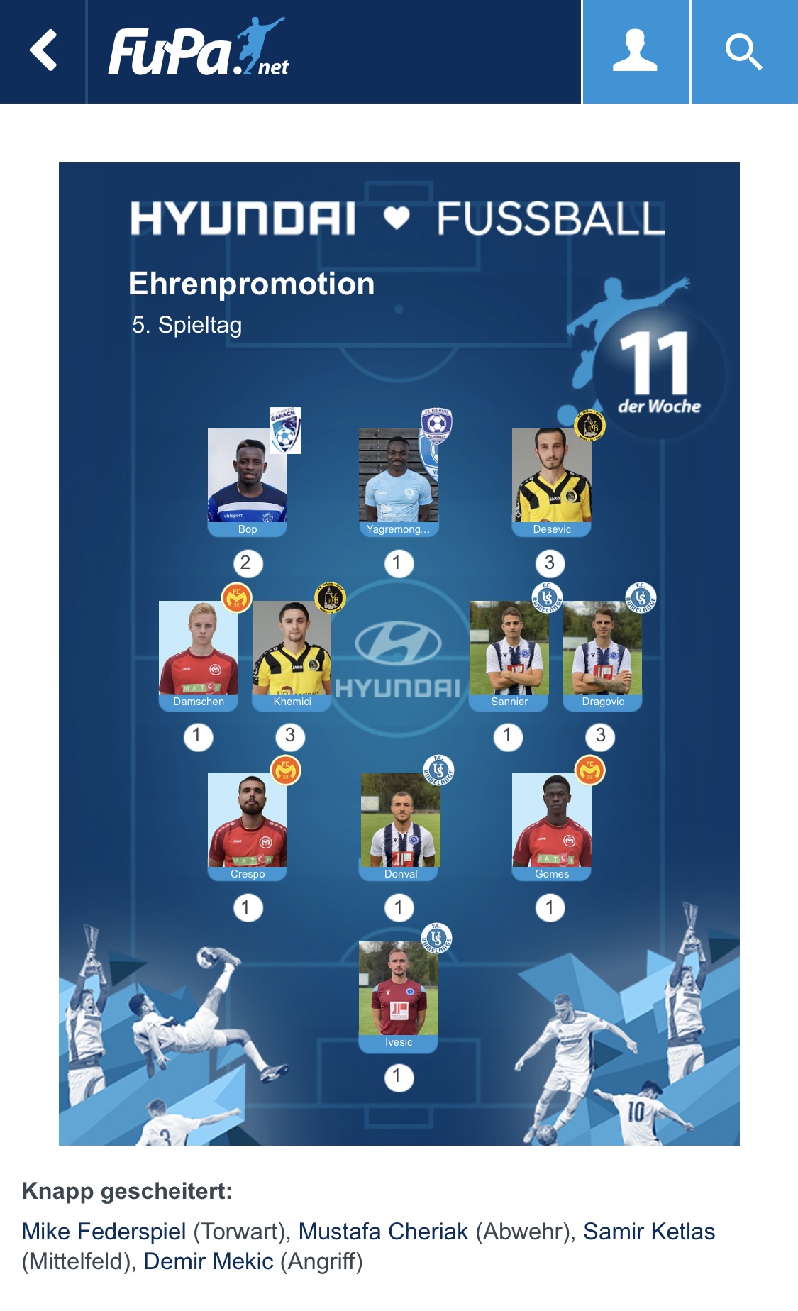 Hei hu mer dann och d‘11 vun der Woch vum 5.Spilldag an der Éirepromotioun fir Iech.