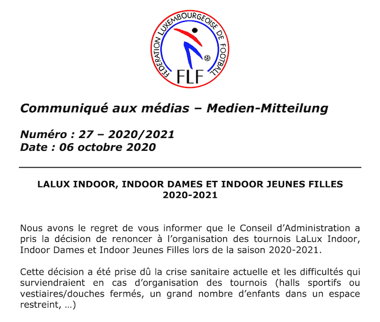 ANNULATION CHAMPIONNAT LALUX FUTSAL 