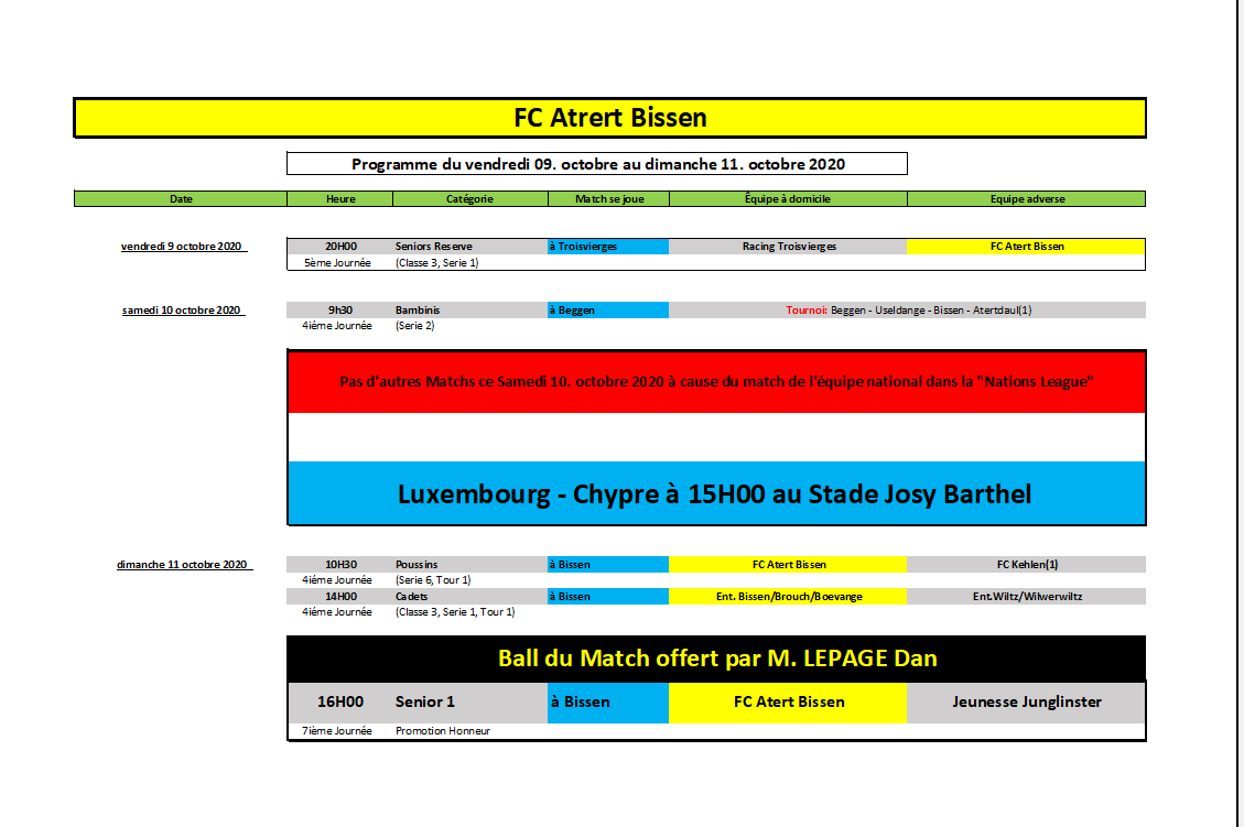 Programme du WK 09-11octobre 2020