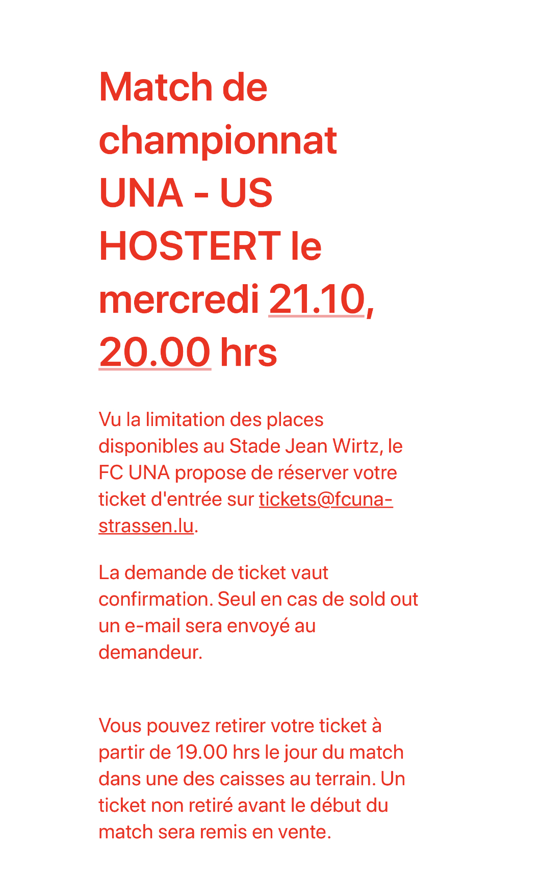 Reservéiert Ären ticket online fir de match UNA STRASSEN - USH