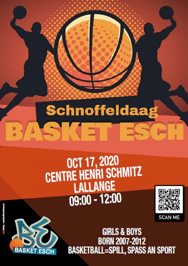Schnoffeldaag 2020 - Kommt den 17. Oktober an d'Hall fir Basket aus ze probéieren Schnoffeldaag 2020 - Kommt den 17. Oktober an d'Hall fir Basket aus ze probéieren
