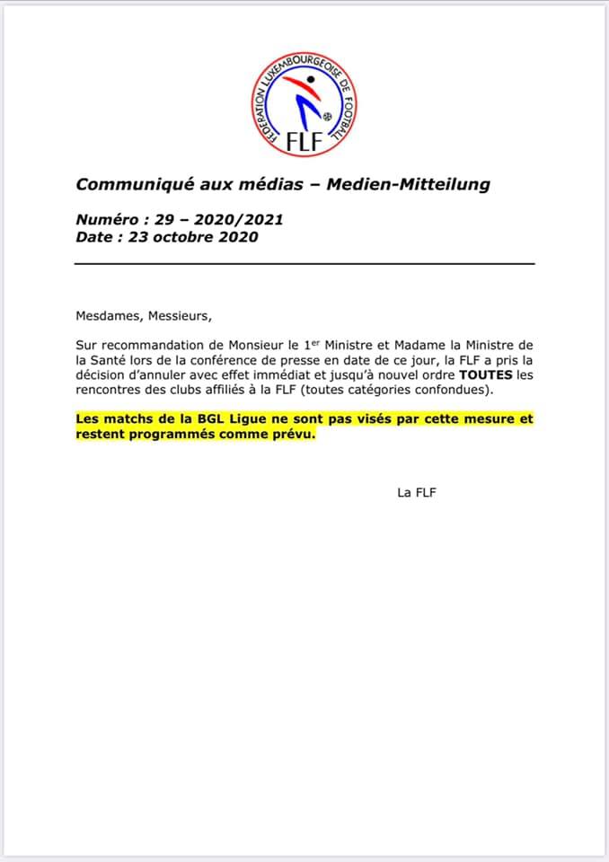Communiqué officiel de la FLF