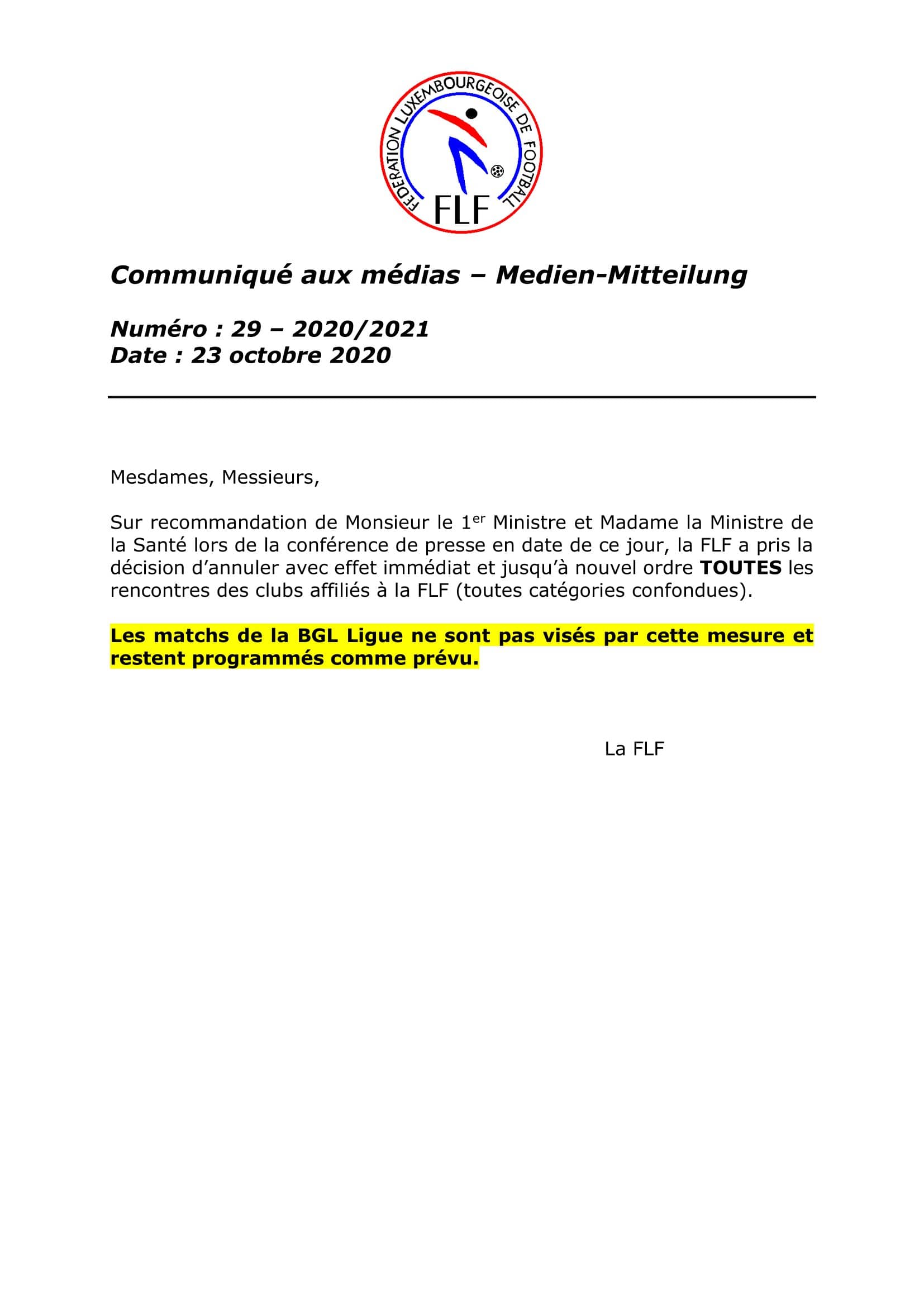 Communiqué FLF