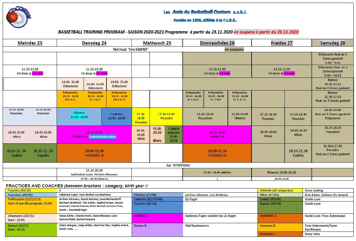 Trainingsplang ab dem 23. November 2020 - update Trainingsplang ab dem 23. November 2020 - update
