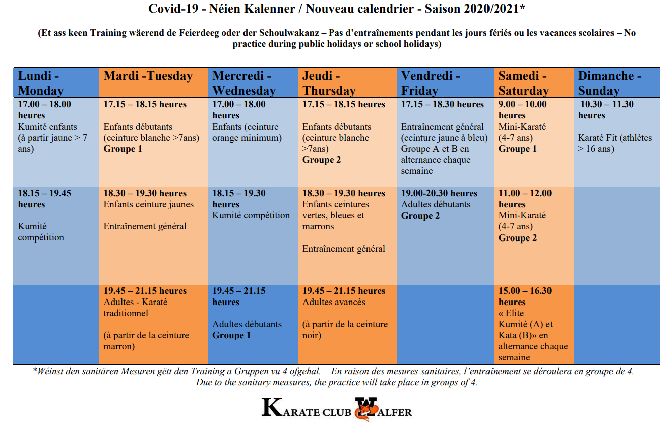 Reprise des entraînements - Start of practices again 9.11.2020
