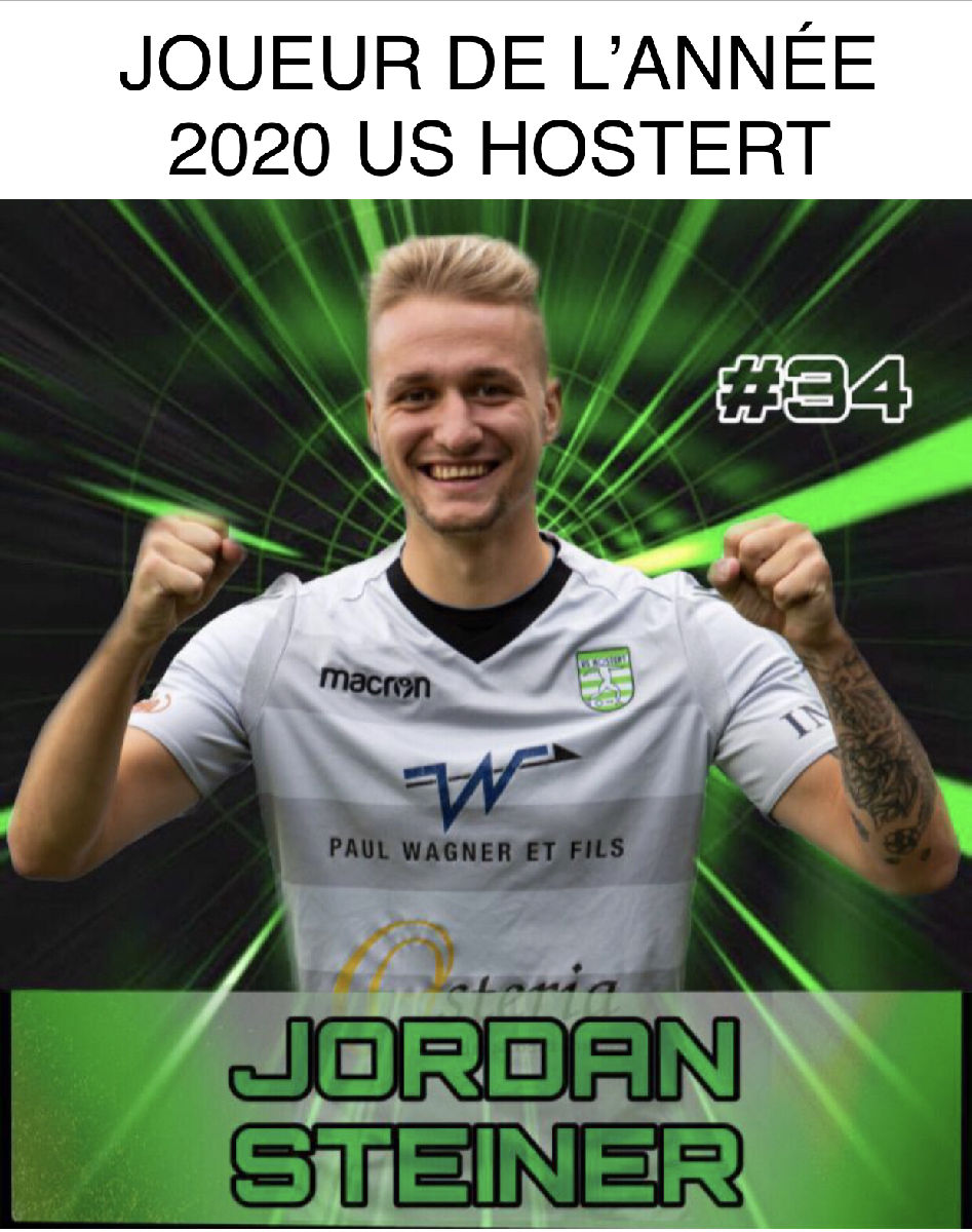Jordan STEINER élu JOUEUR DE L’ANNÉE 2020 du FC US HOSTERT