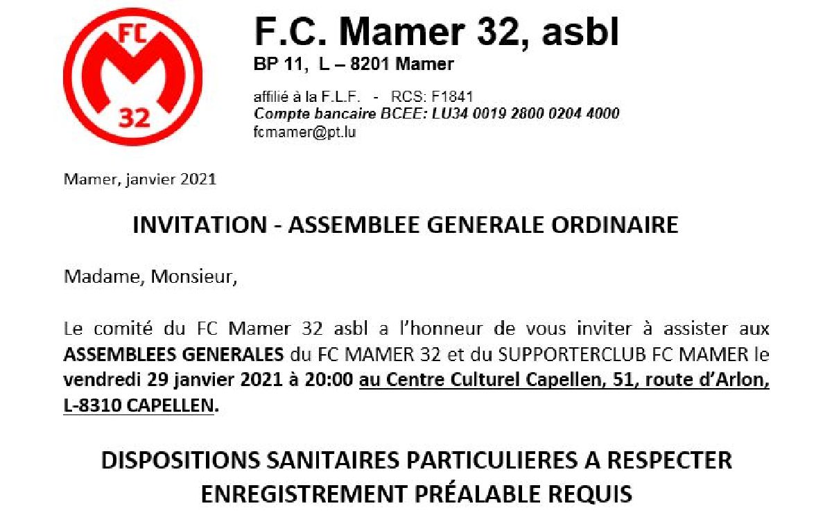 FC Mamer 32: assemblée générale avec dispositions sanitaires particulières