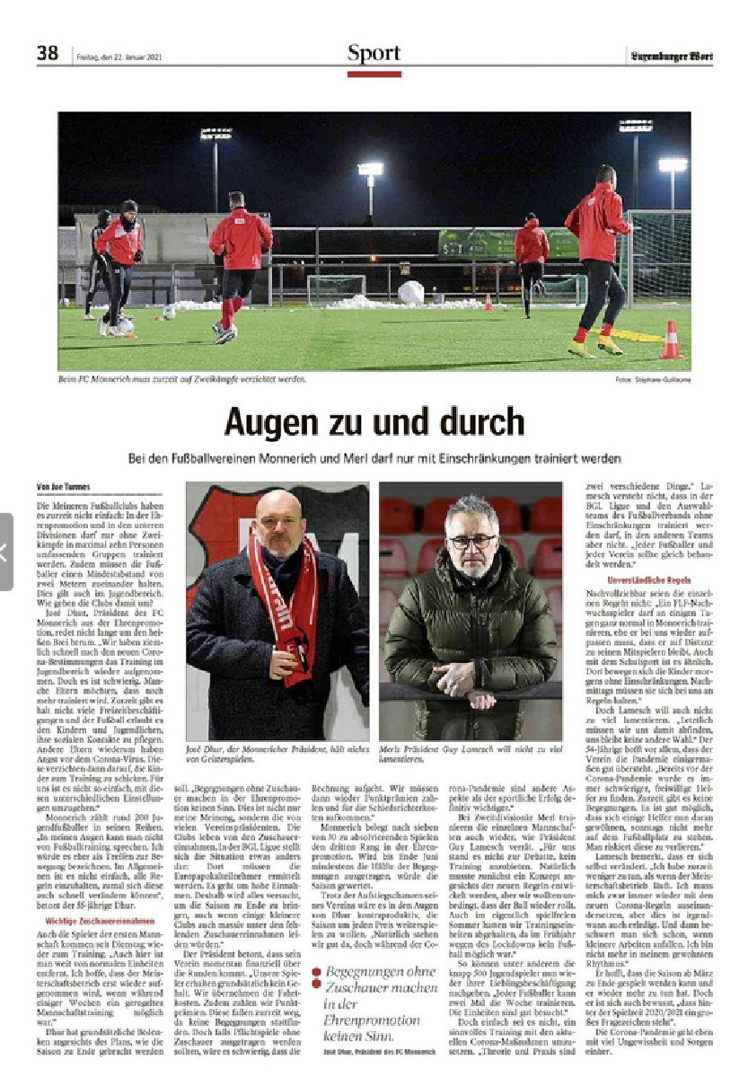 Article Luxemburger Wort du 22 janvier 2021 - interview avec notre président Guy Lamesch