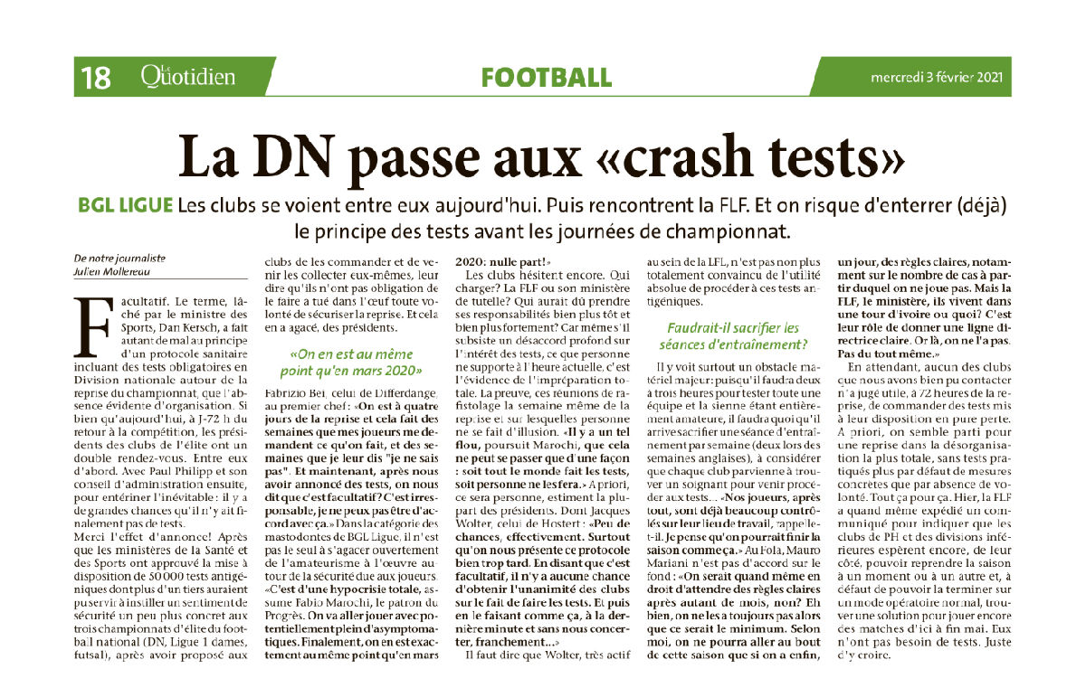 Keng COVID Schnelltester am Ament an der BGL-Ligue