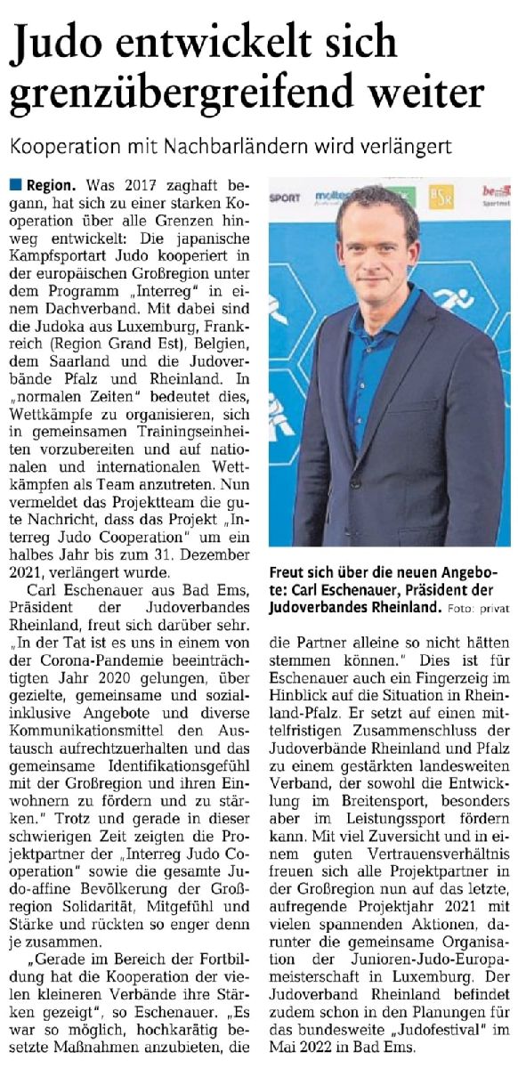 19.02.2021 - Judo entwickelt sich grenzübergreifend weiter (Rhein-Lahn-Zeitung) 19.02.2021 - Judo entwickelt sich grenzübergreifend weiter (Rhein-Lahn-Zeitung)