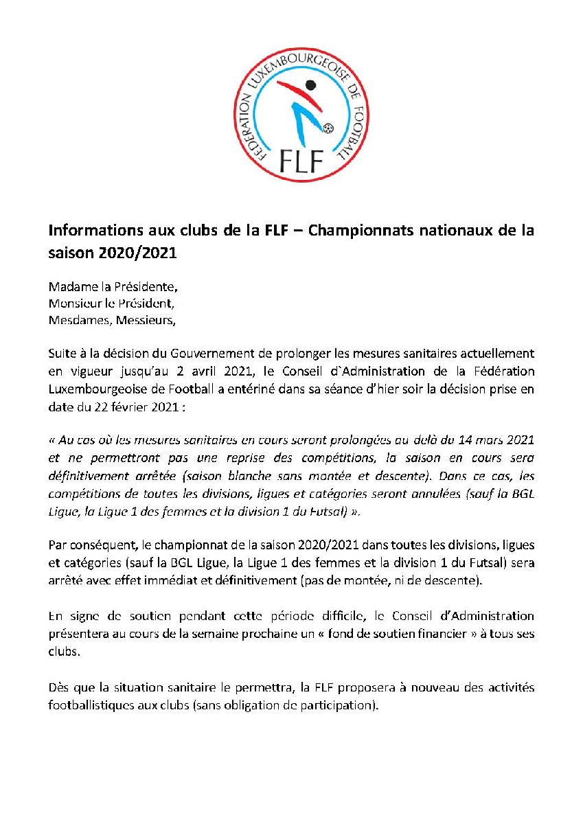 Breaking News: Annulation de la saison 2020/2021