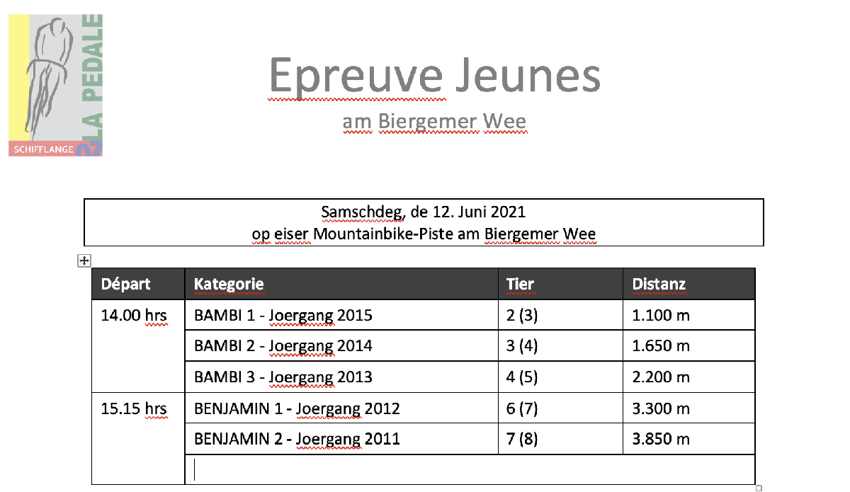 Epreuve Jeunes vum 12.06.2021 Epreuve Jeunes vum 12.06.2021