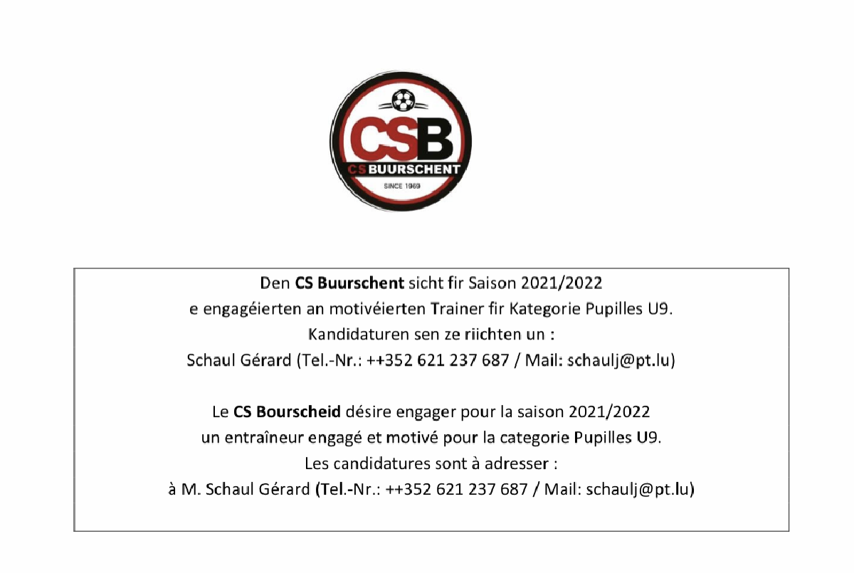 Nous cherchons un Entraineur Pupilles U9