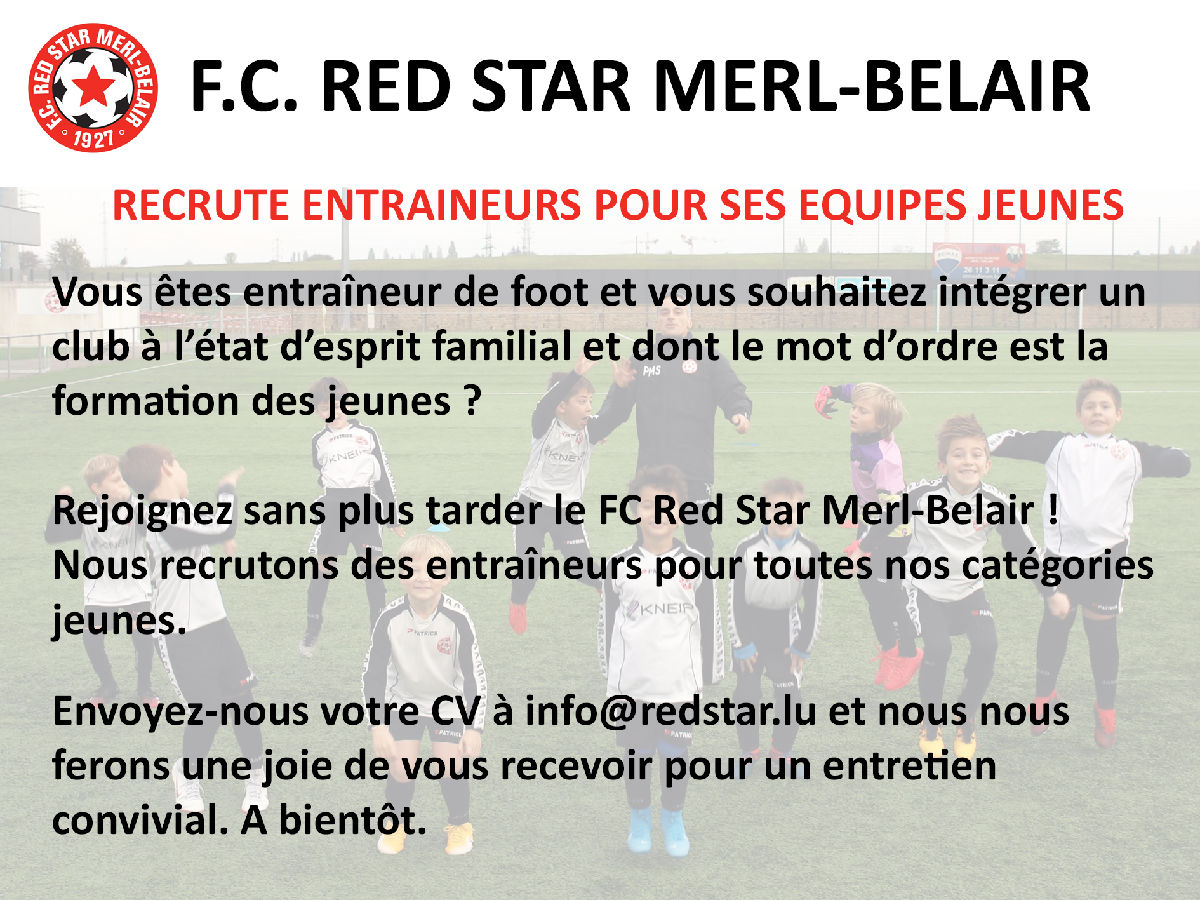 Recrutons entraineurs pour nos équipes jeunes