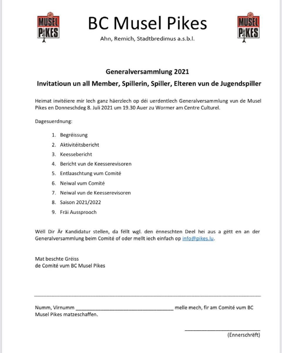 Pikes Generalversammlung 2021 Pikes Generalversammlung 2021
