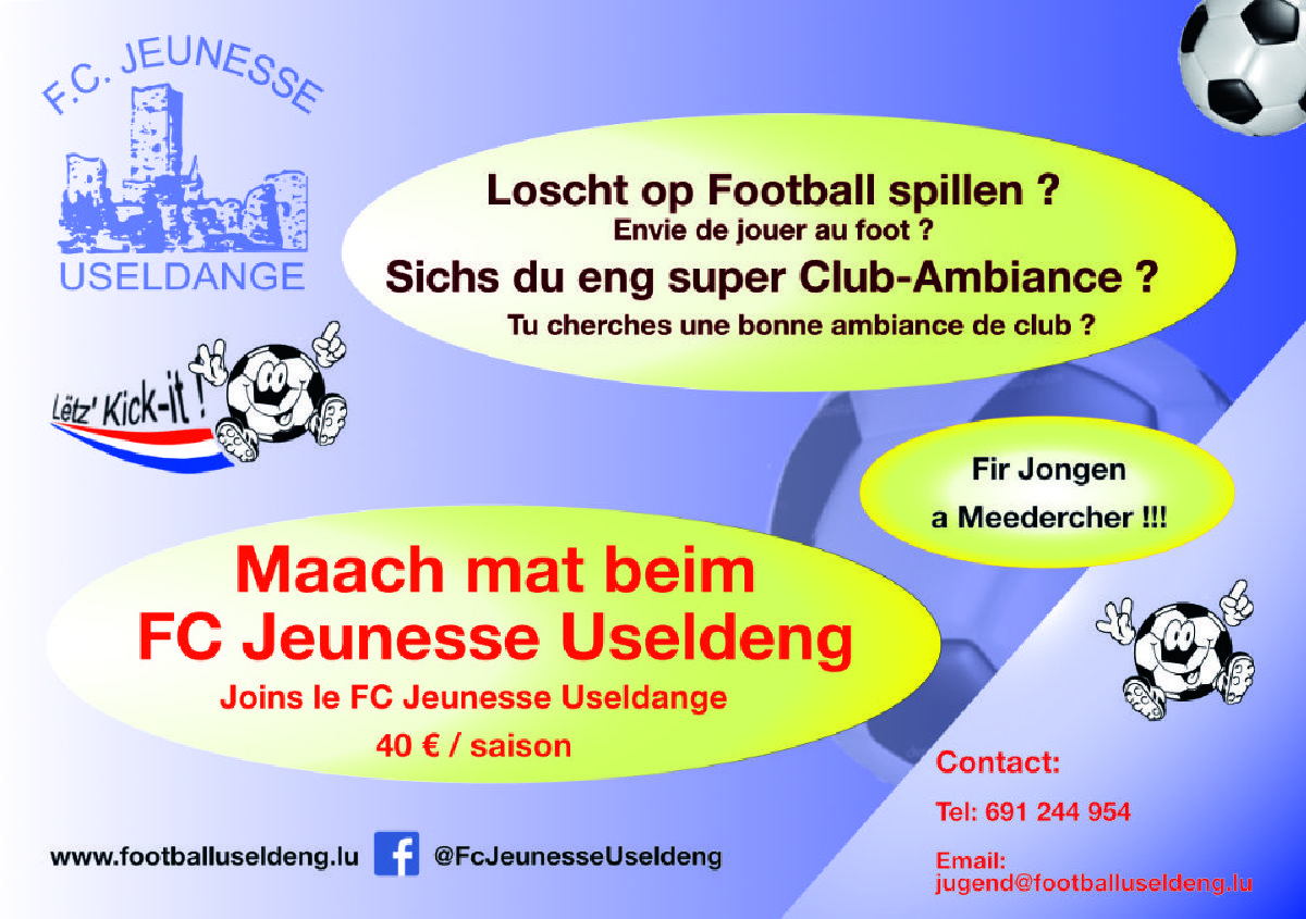 JUGEND VUM FOOTBALL USELDENG - KOMM A MAACH MAT ! JUGEND VUM FOOTBALL USELDENG - KOMM A MAACH MAT !