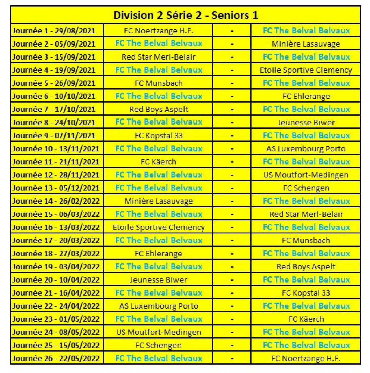 Programme du championnat de nos Seniors 1