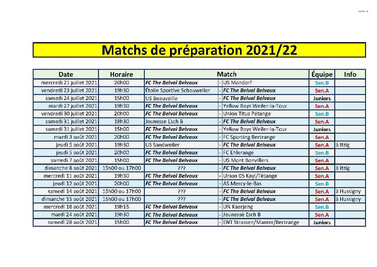 Matchs de préparation 2021/2022