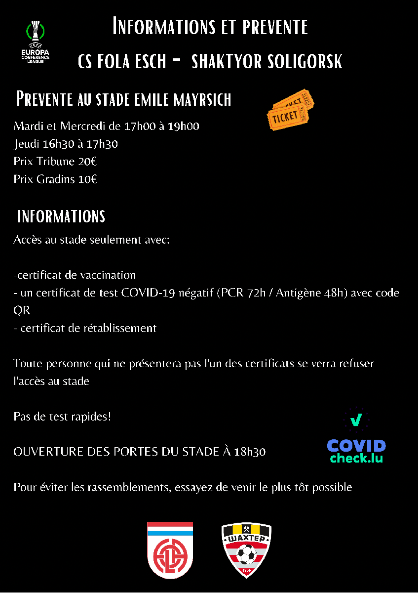 Prevente et Informations pour CS Fola - Shaktyor Soligorsk Prevente et Informations pour CS Fola - Shaktyor Soligorsk