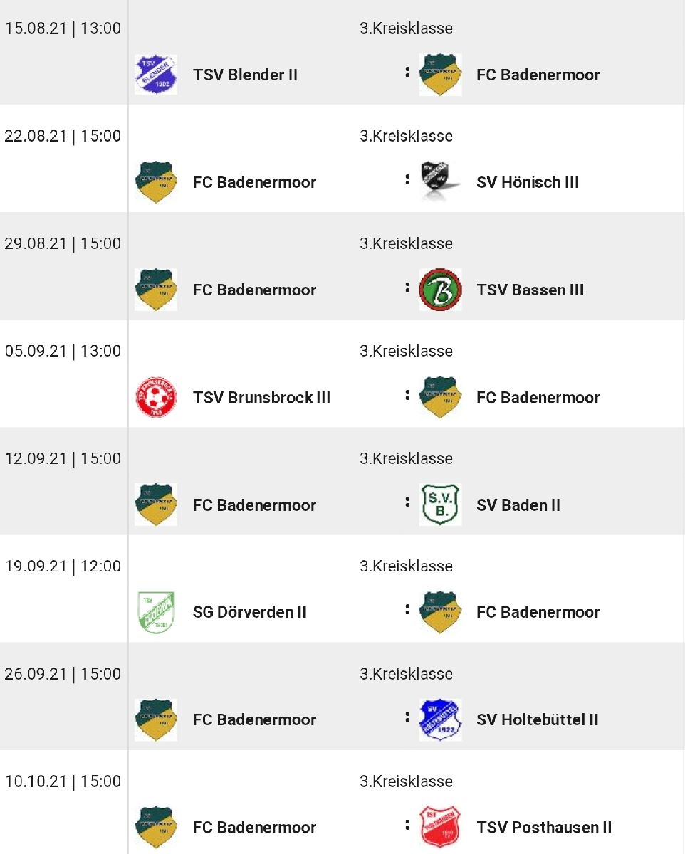 Spielplan 2021 Hinrunde Spielplan 2021 Hinrunde