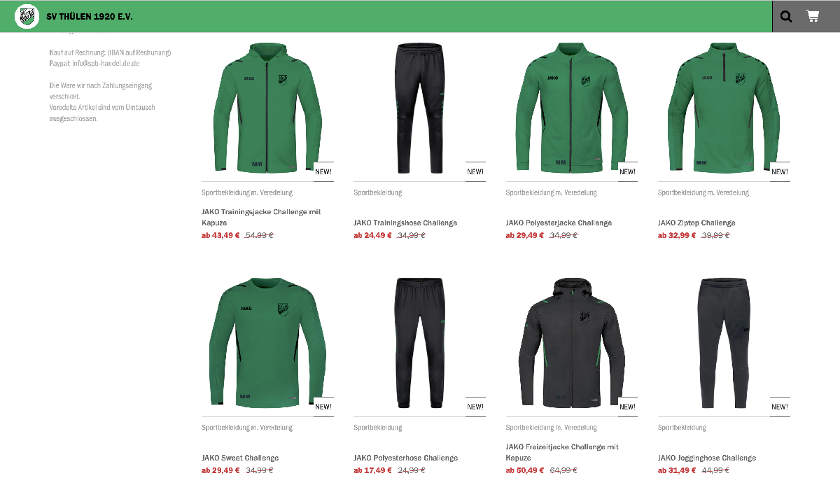 ONLINE SHOP des SV Thülen gestartet ONLINE SHOP des SV Thülen gestartet