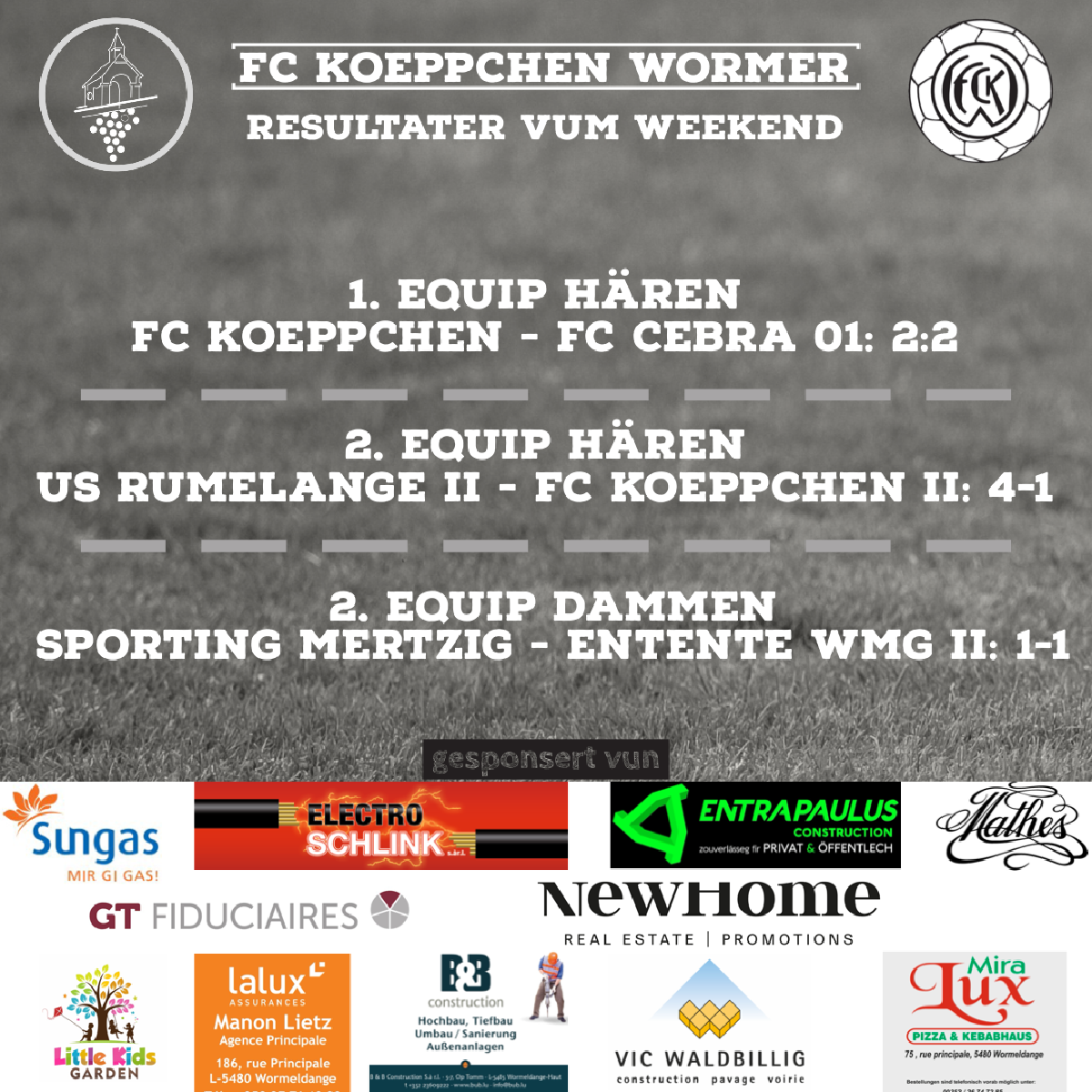Resultater vum Weekend Resultater vum Weekend