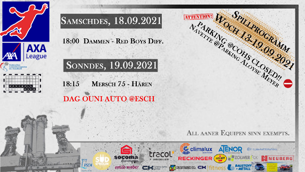 Spillplang vun der Woch 13-19.09.2021