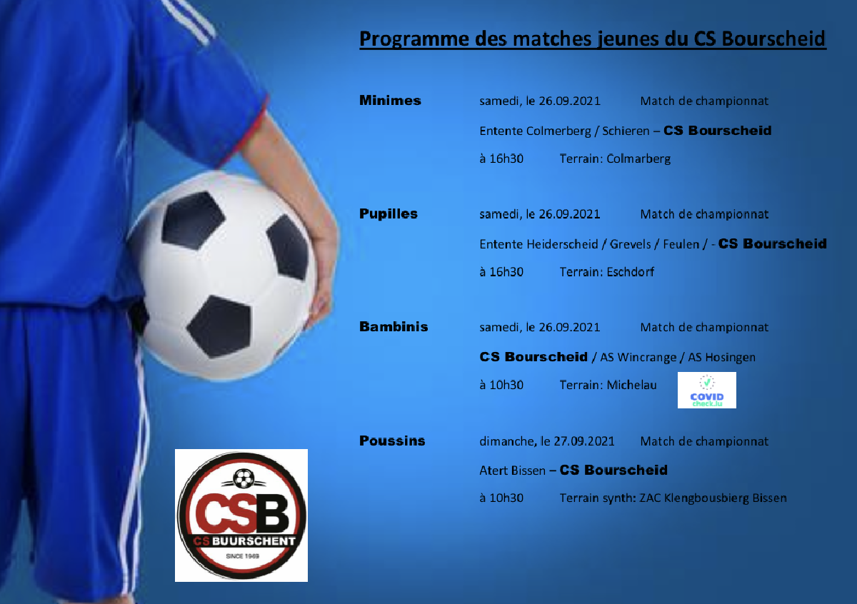 Programmes des matches jeunes