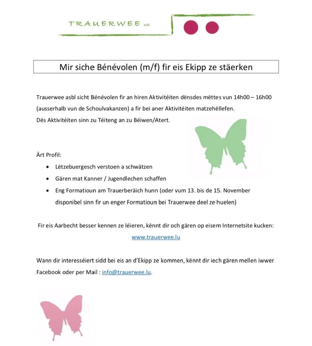 Trauerwee asbl sicht Bénévolen