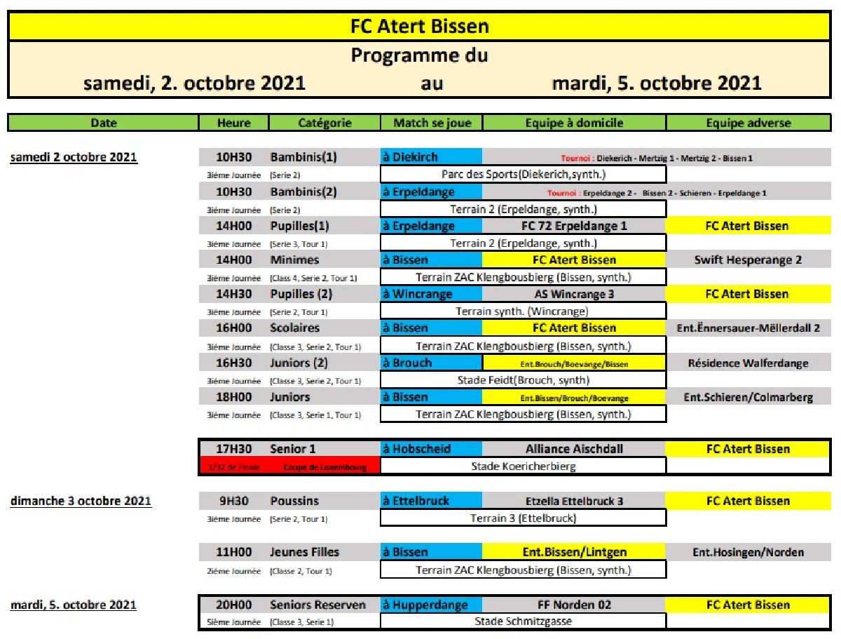 Wochen Programme 02 - 05 Oktober 2021