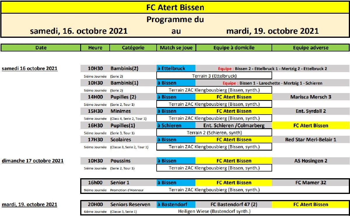 Wochen Programme 19-21 Oktober 2021